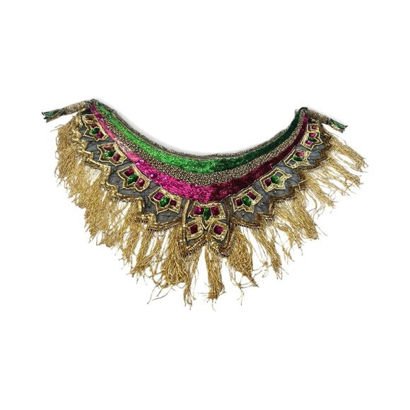 vtg Sequins Beaded Belly Dance Costume Samba Rave Carnival Hip Scarf Belt - Picture 3 of 5